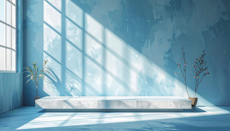 Minimalist interior design, 3d rendering, blue marble podiumの素材