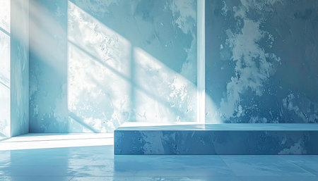 Blue empty room with blue wall and floor. 3d rendering.の素材