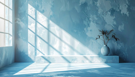 3d rendering of blue room with white wall and blue floor.の素材