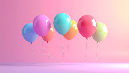 Colorful balloons on pink pastel background. 3d render illustrationの素材