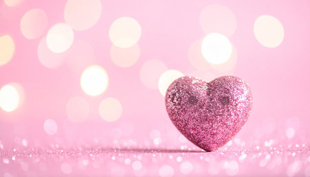 Pink glitter heart on bokeh background. Valentines day concept.の素材