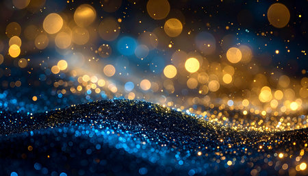 glitter vintage lights background. gold and blue. de-focusedの素材