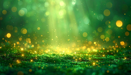 Abstract green bokeh background with glitter defocused lights and shadowの素材