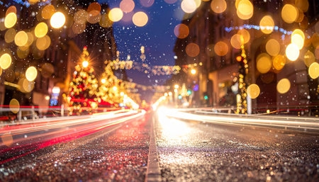 Christmas lights on the streets of the city. Blurred background.の素材