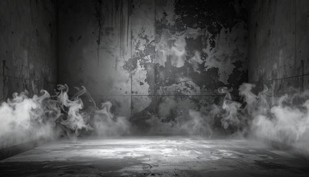Grunge interior with smoke. Dark room with smoke. 3d renderingの素材