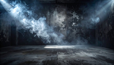 Mysterious dark room with smoke. Halloween concept. 3D Renderingの素材