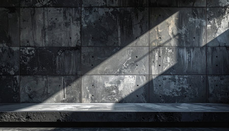Empty concrete platform with shadow and sunlight on the wall. 3d renderingの素材