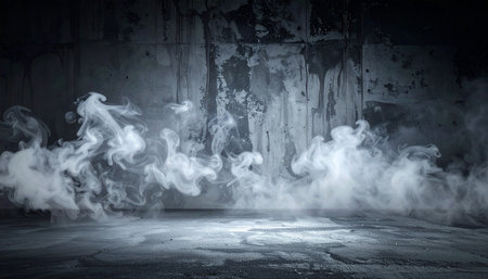 Dark grunge interior with smoke. 3d rendering toned imageの素材