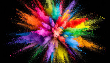 Explosion of colored powder isolated on black background. Abstract colored backgroundの素材