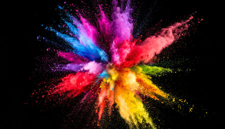 Explosion of colored powder, isolated on black background. Abstract colored backgroundの素材