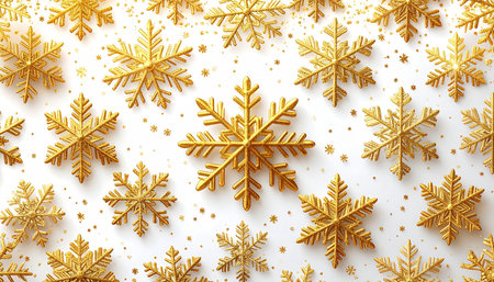 Golden snowflakes on white background. Christmas and New Year conceptの素材