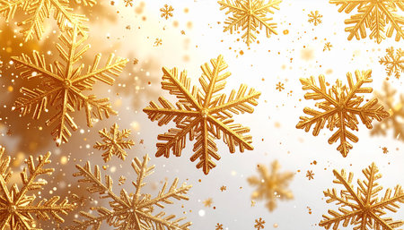 Snowflakes background. Golden snowflakes on a white background.の素材