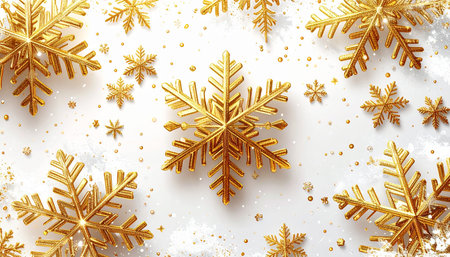 Christmas background with golden snowflakes on white background. Vector illustration.の素材
