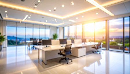 Abstract blur and defocused office lobby and meeting room interior for backgroundの素材