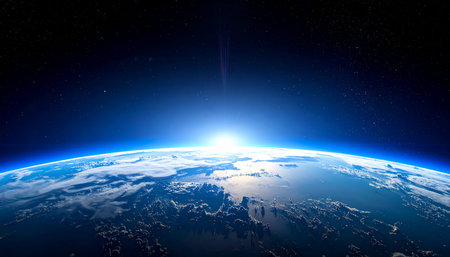 View of blue planet Earth during sunrise 3D rendering elements of this image furnished by NASAの素材