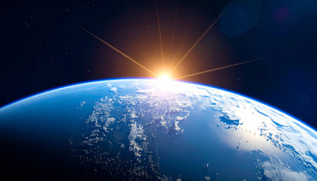 Sunrise over the planet Earth. Elements of this image furnished by NASAの素材