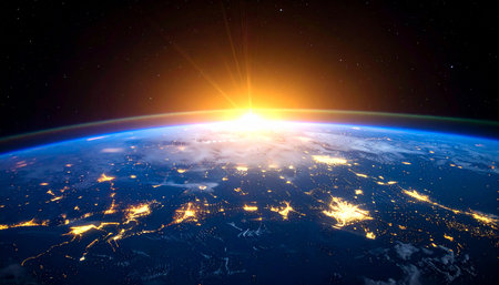 Sunrise over planet Earth. Elements of this image furnished by NASAの素材