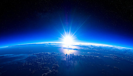 Sunrise over the planet Earth. Elements of this image furnished by NASAの素材