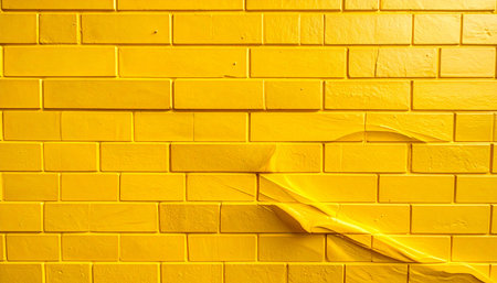 Yellow brick wall with adhesive tape. Texture of yellow brick wall.の素材