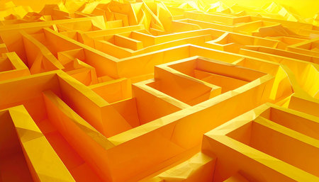 Maze. 3d illustration of abstract geometric background with copy spaceの素材