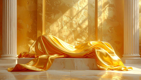 golden silk on the marble floor in the interior of the roomの素材
