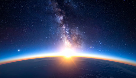 Sunrise over planet Earth. Elements of this image furnished by NASAの素材