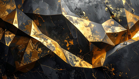 Black and gold polygonal background. 3d rendering, 3d illustration.の素材