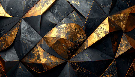 Abstract background with gold and black polygons. 3D rendering.の素材