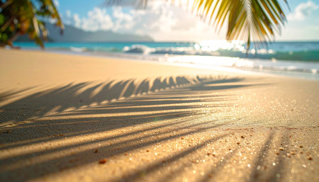 Palm tree shadow on the beach in Seychelles.の素材
