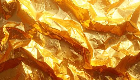 Gold crumpled paper as a background. Close-up.の素材