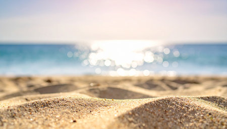 Beach background with sunbeams, shallow depth of field.の素材