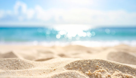 Tropical beach with sand, shallow depth of field, blurred backgroundの素材