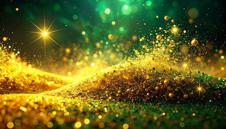 Golden Christmas background with bokeh lights and stars. 3d renderingの素材