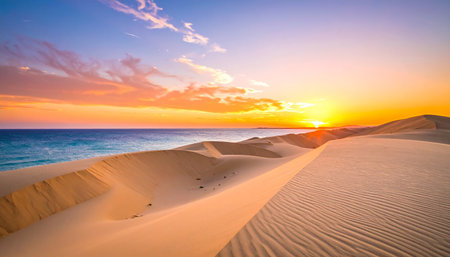 Dunes of Maspalomas at sunset, Canary Islands, Spainの素材