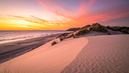 Sunset over the dunes on the North Sea coast of Germanyの素材