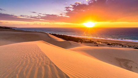 Sunset over the sand dunes of Maspalomas, Gran Canaria, Canary Islands, Spainの素材