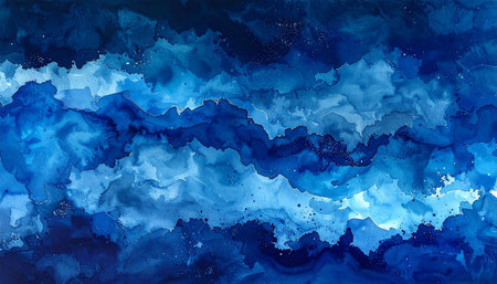 Abstract blue watercolor background. Acrylic painting on canvas. Hand-drawn illustration.の素材