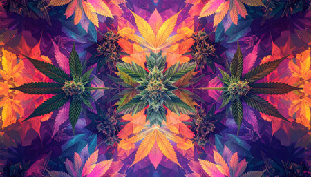 Cannabis leaf pattern. Marijuana leaves background. Cannabis flower.の素材
