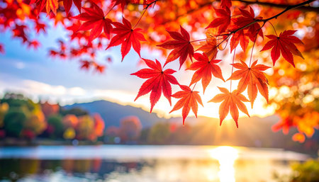 Beautiful red maple leaves in autumn season at kyoto japanの素材
