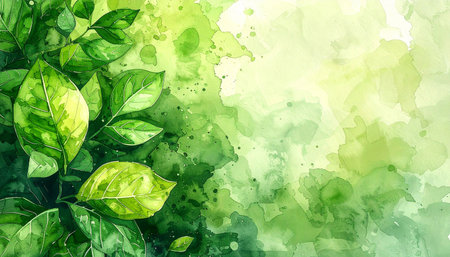 Watercolor background with green leaves. Vector illustration for your design.の素材