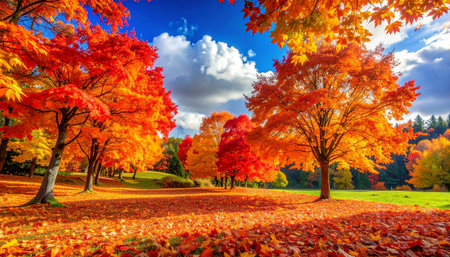 Colorful autumn trees in the park. Colorful autumn landscape.の素材