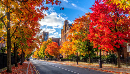 Boston, Massachusetts, USA downtown cityscape at fall season. Old brick building and colorful trees.の素材
