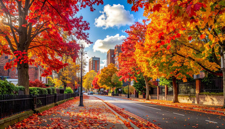 Beautiful fall color in Boston, Massachusetts, USA. Fall season in Boston.の素材