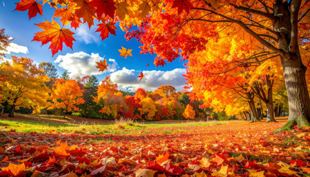 Autumn landscape with colorful maple trees in park. Fall season.の素材