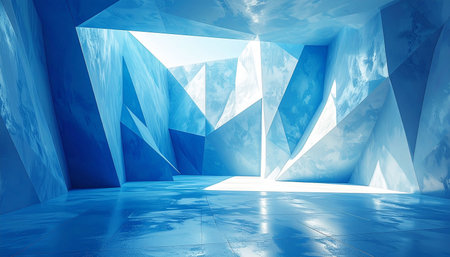 3d render of abstract empty room with blue wall and blue floorの素材