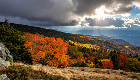 Autumn landscape in the mountains. Colorful forest on the hillside.の素材