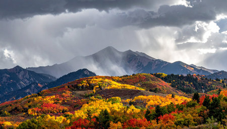 Colorful autumn forest in the mountains. Fall season in Colorado.の素材