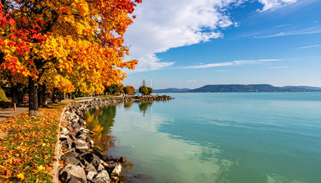Lake Geneva in autumn, Switzerland. Lake Geneva is the largest lake in Europe.の素材