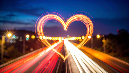 Heart shape on the road at night. Valentine's day concept.の素材