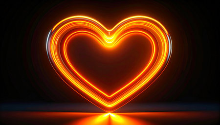 Neon heart on black background. Valentine's day greeting card.の素材